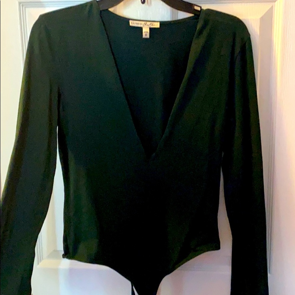 Deep V-neck thong bodysuit